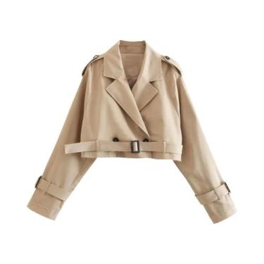 Imagem de Casaco Trench Cropped Vintage Feminino Com Cinto E Dupla Frente, Jaque