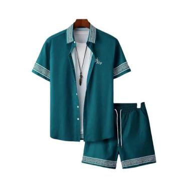 Imagem de Conjunto Vintage Masculino De 2 Peças Camisa De Manga Curta Com Botões