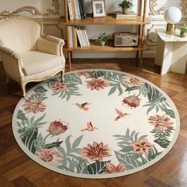 Imagem de Beeiva Tapete circular floral redondo, tapetes Ronud macios antiderrapantes tapetes de sala de jantar de 1,2 m para debaixo da mesa, tapete boho pequeno para quarto, banheiro, entrada, escritório