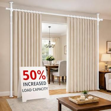 Imagem de AJAZZ Haste de cortina divisória de quarto, separador sem perfuração para divisória de espaço ajustável (H) 43-120 × (L) 89-254 cm Divisor de parede temporário resistente haste de tensão do chão ao