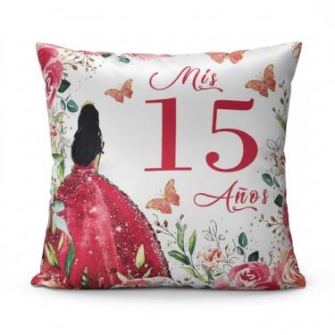 Imagem de Kathfly Mis Xv Años Travesseiro Quinceañera Almofada Sweet Cojines para 15 Anos de Quinceañera Presentes Ideias de Presente de Aniversário para Filha Irmã Amiga Decorações de 15º Aniversário (Vermelho