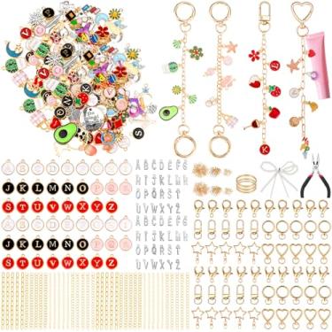 Imagem de DRHWEFSQ Chaveiro de brilho labial, kit faça você mesmo, 236 berloques, 50 correntes, 60 clipes, 300 anéis de salto e alicate para chaveiros personalizados, presentes feitos à mão para iniciantes (kit