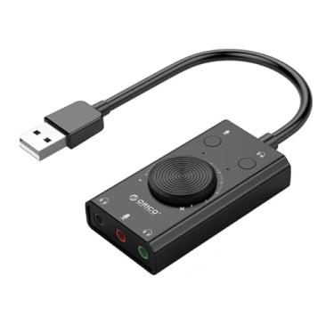 Imagem de aqxreight Placa de Som USB SC2, Conversor de áudio de Fone de Ouvido Externo, Driver Ajustável de Volume, Plug and Play Gratuito, Com áudio de, para PC de Mesa, Laptop,