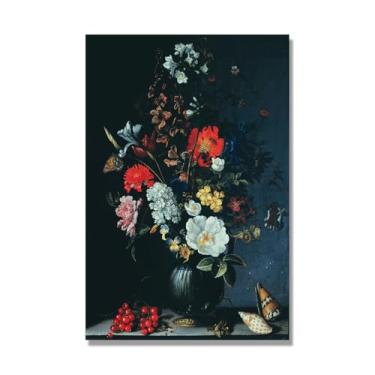 Imagem de NHLDZYH Arte em tela floral clássica de natureza morta, impressão vintage estilo pintura a óleo, decoração de parede botânica para sala de estar elegante, sala de jantar. C34. 50 x 70 cm. Somente tela
