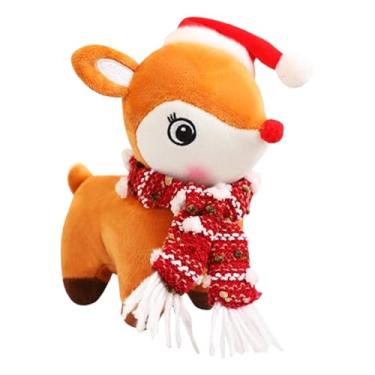 Imagem de Boneca de cervo de Natal, renas de Natal recheadas | Bichos de pelúcia de alces de Natal de 18 CM | Pelúcia de alce de Natal huggable, brinquedo de pelúcia de alce de chapéu macio com lenço para decor