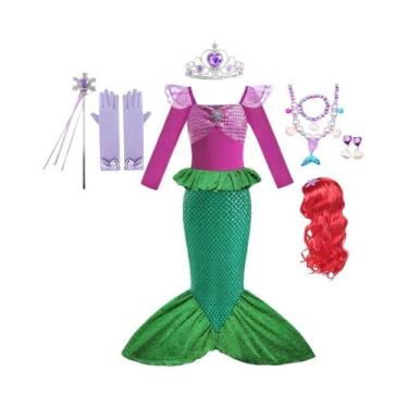 Imagem de Vestido de Princesa Ariel - Pequena Sereia - Manga Curta em Tule para 