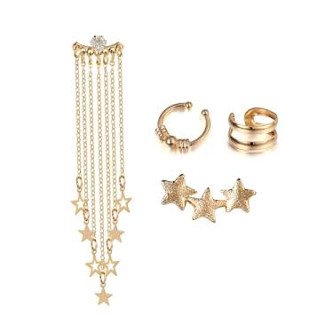 Imagem de Brincos de orelha de pérola não perfurantes para mulheres, brincos de borla, brincos de corrente de cartilagem, brincos falsos, joias para presente, Adjustable, Metal, Sem pedra preciosa