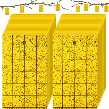 Imagem de Qualirey 100 armadilhas adesivas amarelas para mosquitos, 7,6 x 12,2 cm, armadilha pegajosa para moscas de frutas de dois lados, com gravata para plantas, insetos voadores, insetos, fungos, armadilha
