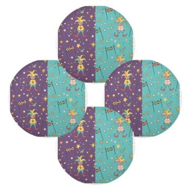 Imagem de Wassud Jogo americano conjunto de 4 tapetes de mesa redondos de carnaval para cozinha e jantar tapetes laváveis resistentes ao calor para decoração de mesa 39 cm