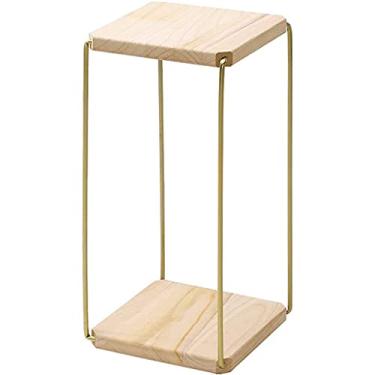 Imagem de 2 formas de instalação suporte de ferro prateleiras de metal para plantas rack de armazenamento de vaso de flores suporte de madeira de 2 níveis externo interno (cor: cor de madeira tamanho: 25 x 25 x