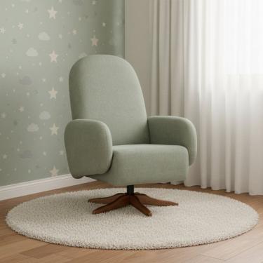 Imagem de Poltrona de Amamentação Bouclé Giratória e Balanço Wave Verde Claro