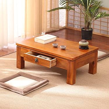 Imagem de AkosOL Mesa de madeira de olmo com gavetas, sala de estar, mesa de café, mesa de jantar de madeira, dormitório, mesa de centro pequena, mesa baixa, 70 x 45 x 30 cm