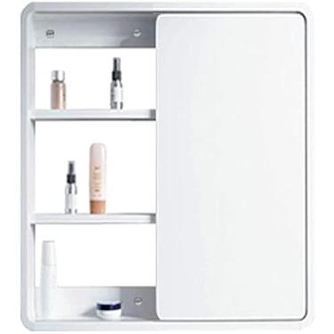 Imagem de pcagfaajmh Caixa de espelho deslizante de armário de banheiro espelho de banheiro com prateleiras espelho de parede (cor: branco, tamanho: 70 * 65 cm) (branco 60 * 60 cm)