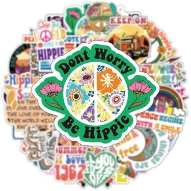 Imagem de Adesivos hippie retrô – adesivos de vinil boêmio descolados anos 60 anos 70 à prova d'água para auditores e adolescentes, decorações de festa hippie com sinais de paz para laptop, garrafas de água