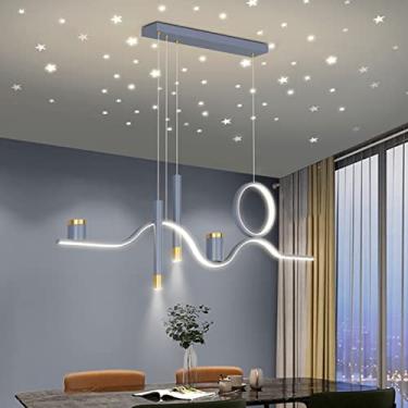 Imagem de Luminária pendente Star Clear Sky com LED, ajustável em altura, com controle remoto, ideal para mesa de jantar, sala de estar e escritório (cinza).