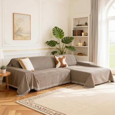 Imagem de MEETSKY Capa de sofá lavável, 2 peças de capas de sofá seccionais de chenille para 2 almofadas em forma de L, protetor de móveis multiuso para cães e animais de estimação (180 x 299 cm + 180 x 299 cm