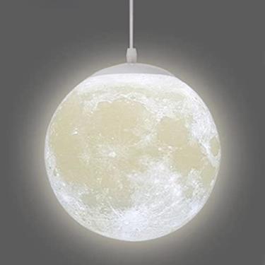 Imagem de Luminária de teto criativa em 3D com estampa de lua, universo, planeta e lua, com altura ajustável, lustre moderno para quarto infantil, sótão, restaurante, quarto e sala de estar (20 cm de