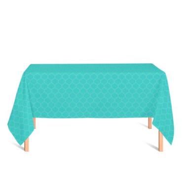 Imagem de Toalha de Mesa Retangular em Tecido Jacquard Azul Turquesa Geométrico 