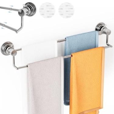 Imagem de Barra de toalha dupla com ventosa ajustável de 33 a 63 cm, suporte para lençóis de banho de aço inoxidável para chuveiro de vidro, suporte de toalha a vácuo potente para banheiro, cozinha, trailer e