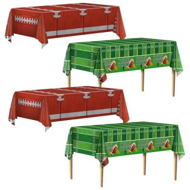 Imagem de TATAUP Pacote com 4 toalhas de mesa descartáveis de plástico para decoração de festa de aniversário e lembrancinhas temáticas de futebol, decoração de estádio de rúgbi para dia de jogos de 137 x 272