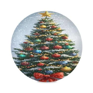 Imagem de STAYTOP Jogo americano redondo de árvore de Natal brilhante, 6 peças, tapetes de mesa antiderrapantes fáceis de limpar para decoração de mesa de festa de churrasco em casa