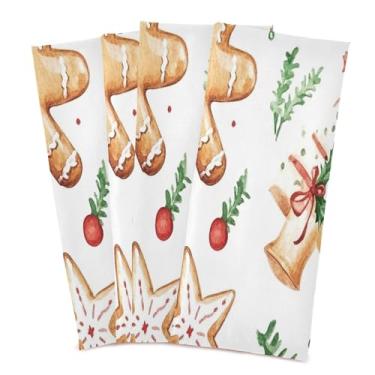 Imagem de xigua Conjunto de 4 panos de prato de cozinha de gengibre de Natal, toalhas de cozinha macias e altamente absorventes de secagem rápida para limpeza de pratos e limpeza à mão, 71 x 45 cm