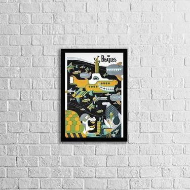 Imagem de Quadro Beatles Yellow Submarine 45X34Cm Com Vidro Preta