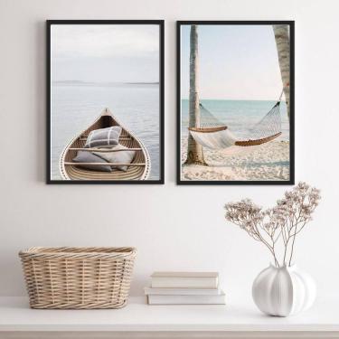 Imagem de Kit 2 Quadros Praia Soft Serenidade 33x24cm - Vidro