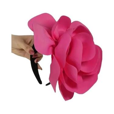 Imagem de Chapéu Fascinator Grande Com Flor Rosa Para Mulheres, Acessório De Cab
