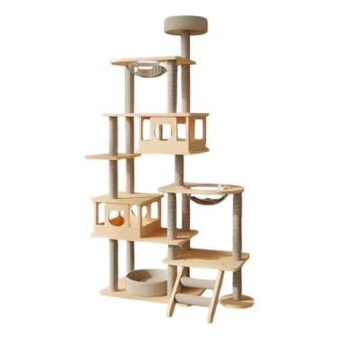 Imagem de Arranhador Torre Árvore Playground Vertical para Gatos Grande Gigante 10 andares Luxo Premium Reforçado e Estável Com Casinha e Ninho Tranparente Sisal Natural MDF Design 197cm Moderno Modelo B3