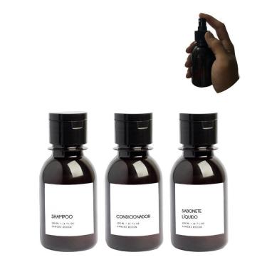 Imagem de Kit Frascos Banho 100Ml Âmbar Shampoo Condicionador Portatil