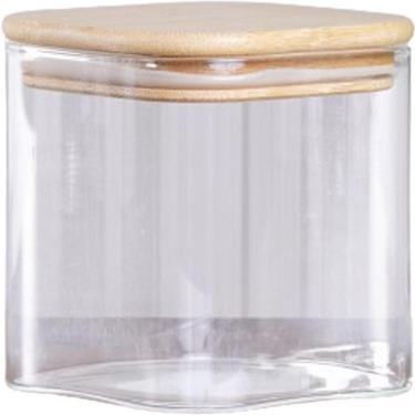 Imagem de Pote De Vidro Com Tampa De Bambu Quadrado 500ml 10,5x10cm