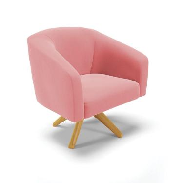 Imagem de Poltrona Giratória Stella Suede Rosê Base Madeira Ma30