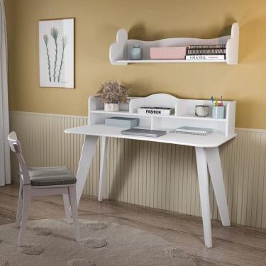 Imagem de Conjunto de Sala de Estar Prateleira Love e Escrivaninha Sofia Branco