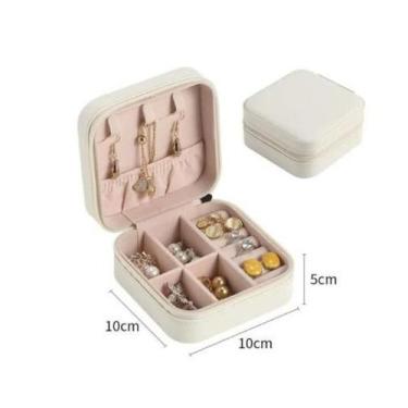 Imagem de Porta Jóias Portátil Viagem Estojo Maleta Caixa Couro Zíper - H2, Bran