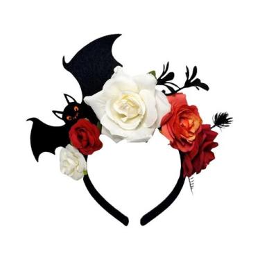 Imagem de Faixas De Cabelo De Morcego Preto Para Halloween Com Decoração De Rosa