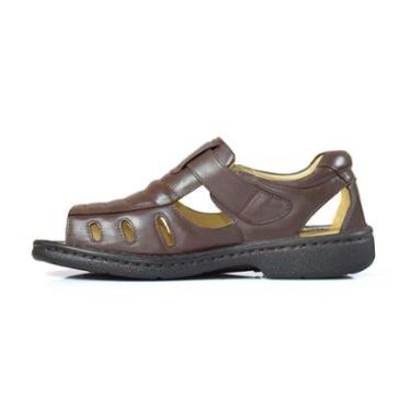 Imagem de Sandália Masculina Conforto Antiestresse Couro Premium Cor:;Tamanho:42-Masculino