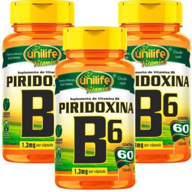 Imagem de Kit C/ 3 Vitamina B6 Piridoxina 500mg 60 Cápsulas Vegan Unilife, Sem s