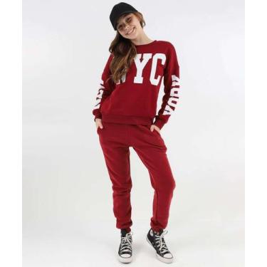 Imagem de Calça Juvenil Moletom Bolsos Marisa Tam 10 a 16 Vermel-50057, Vermelho