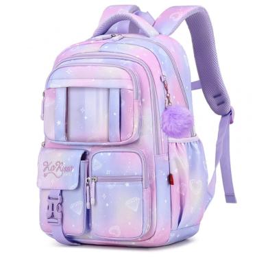Imagem de Mochila escolar infantil SPORTBANG kawaii 3 peças, grande capacidade, com estojo transparente e chaveiro de pompom, roxa