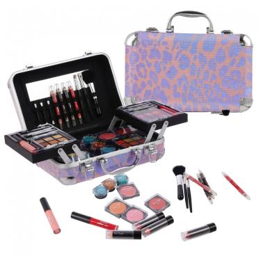 Imagem de Kit Completo de Maquiagem Hot Sugar Leopardo Rosa para Iniciantes 27 Sombras 4 Blushes 4 Batons Estojo com Espelho