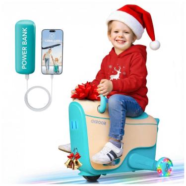 Imagem de Carrinho elétrico infantil Gyroor GNU 2 em 1 mala de viagem com rodas LED e 3 modos de velocidade