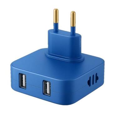 Imagem de Tomada 4 em 1 Adaptador Benjamin Dobrável Carregador com Duplo USB 10A