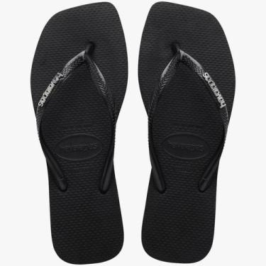 Imagem de Chinelo Havaianas Slim Square Logo Metallic, Preto, 35/36