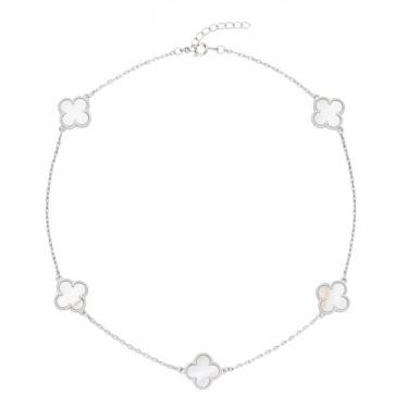 Imagem de Colar Choker Trevos Branco Virginia Folheada Prata 925