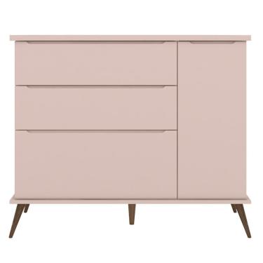 Imagem de Cômoda Infantil 1 Porta 3 Gavetas 100% Mdf Pés Retrô Melinda Rosê - Phoenix