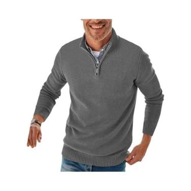 Imagem de Suéter Masculino De Tricô Com Zíper E Gola Alta, Manga Longa, Casual E
