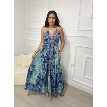 Imagem de Vestido Seda Indiano Feminino Indiano Argola Festa TAM M G GG - AM Mod