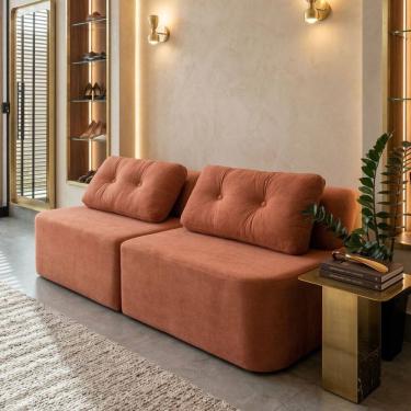 Imagem de Sofá Modular Cielo 240cm Recepção Loja Sala de Estar Bouclê Terracota - Montanari`s Decor