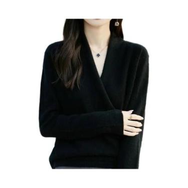 Imagem de Suéter Feminino De Lã Merino E Caxemira Grossa, Tricô De Manga Longa, 